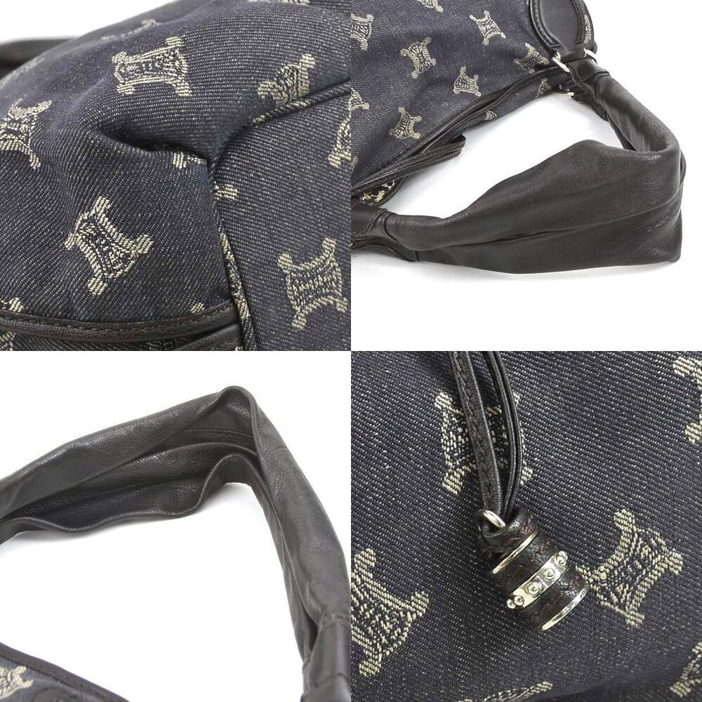 Celine shoulder bag canvas leather Navy Blue Dark Brown Black silver - Picture 4 of 4